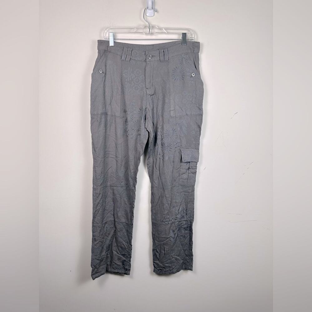Sundance Cargo Pants Women 8 Gray Excellent Embroidered Straight‎ Leg Rayon 1001